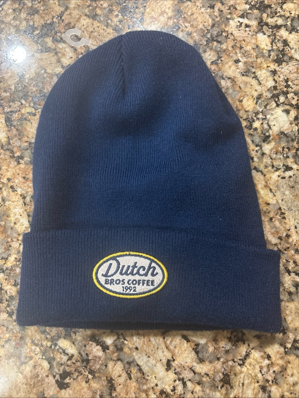 Dutch Bros Navy Beanie with Yellow-Trim Logo